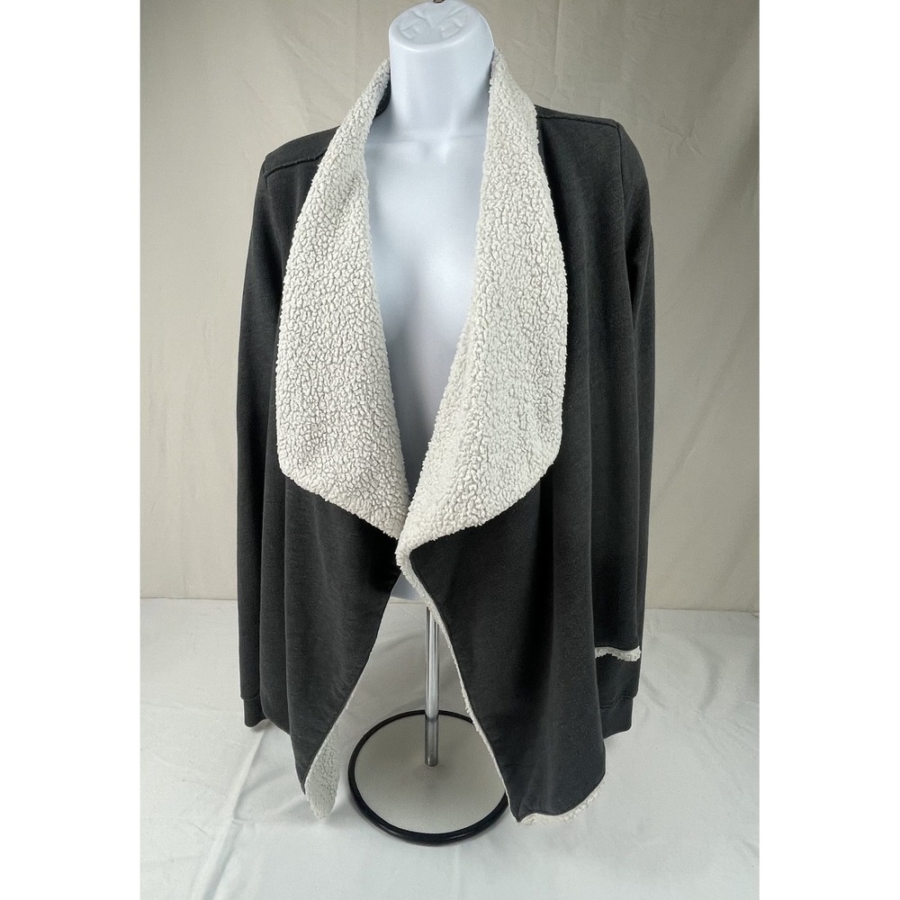 HOLLISTER SHERPA LINED OPEN FRONT CARDIGAN GRAY WOMENS M/L COZY FLEECE JACKET